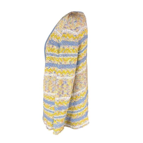 Sundance long cozy open front cardigan striped yellow blue linen blend small - Picture 2 of 4